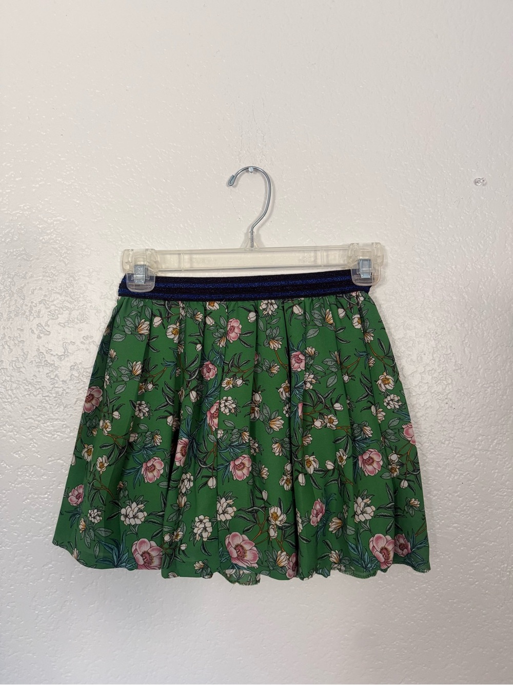 Zara Green Floral Skirt with Navy Elastic Waistband size 7/8